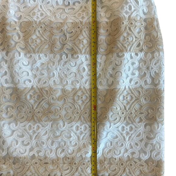 WHBM Size 4 Eyelet Lace Embroidered Tan & Cream Striped A Line Pencil Skirt - Picture 6 of 8